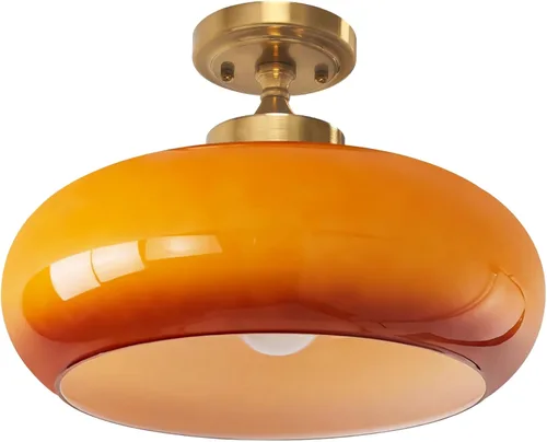 Vista 13 de Lámpara de Techo Verde Semiempotrada Vintage de Latón Antiguo Luz Empotrada Superior de Cristal Dorado Candelabro para Casa de Campo Armario Entrada