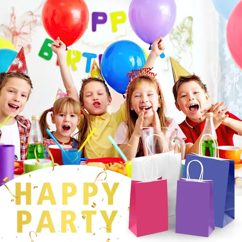 Vista 6 de REMTAP Bolsas de papel de regalo de 5.9 x 3.2 x 8.2 pulgadas, 50 bolsas de papel kraft con asas, bolsas de regalo a granel para bodas, fiestas