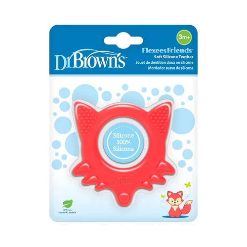 Vista 2 de Dr. Brown's Flexees Friends Orange Fox, suave 100% silicona para bebé, sin BPA, 3 meses +