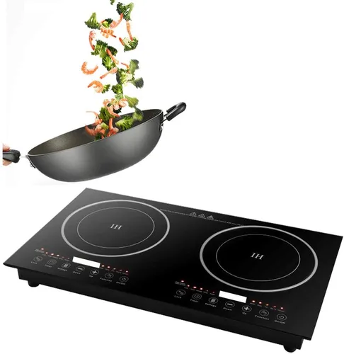 Vista 5 de Cocina de inducción digital, estufa eléctrica de doble quemador de 2400 W 110 V, quemador de encimera con patas, cocina de inducción Vitro cerámica