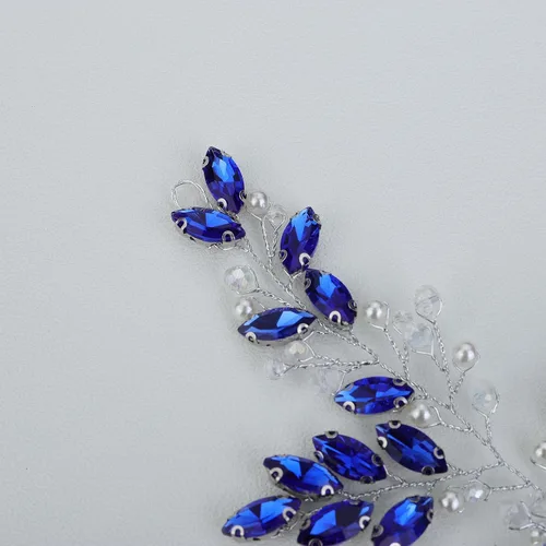 Vista 6 de Peine para el pelo, para mujer, hecho a mano, con diamantes de imitación azules, para boda, boda, fiesta, regalo del día de la madre