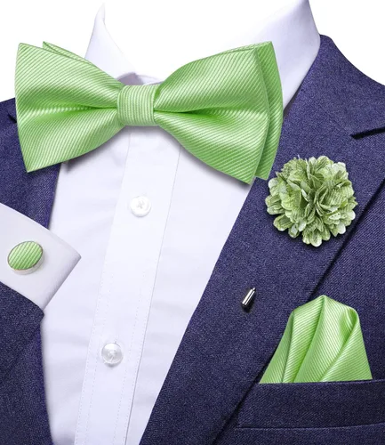 Vista 2 de Hi-Tie Juego de alfileres de solapa de pajarita preatados sólidosde cristal para hombre, pajarita ajustable para boda, baile de graduación, esmoquin