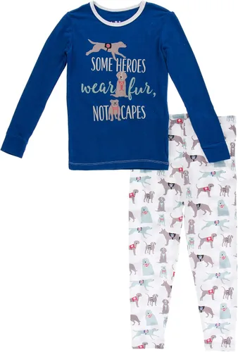 Vista 90 de KicKee Pants Conjunto de pijama de manga larga con estampado de piezas