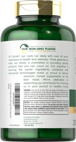 Vista 3 de Carlyle Cápsulas de Cascara Sagrada 450 mg 250 unidades Suplemento