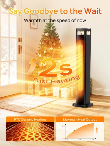 Vista 2 de Calentadores de espacio AKIRES para uso en interiores, calentador de habitación de 1500W para habitación grande con termostato, oscilación de 120°