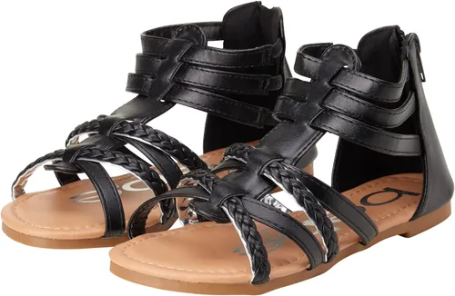 Vista 4 de bebe Sandalias para niñas pequeñas, sandalias de gladiador con correas de cuero sintético y cremallera en el talón, Negro
