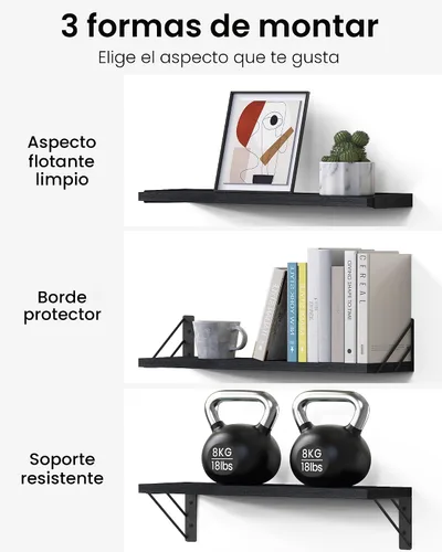 Vista 7 de BAYKA Estantes flotantes montados en la pared, estante de pared flotante de madera para libros y decoración, exhibición y organizador que ahorra