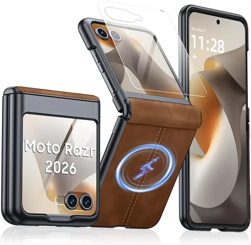 Vista 49 de para Samsung Galaxy Z Flip 7 Funda con protección de bisagras y protector de pantalla incorporado, funda de cuero mate de policarbonato ultradelgada