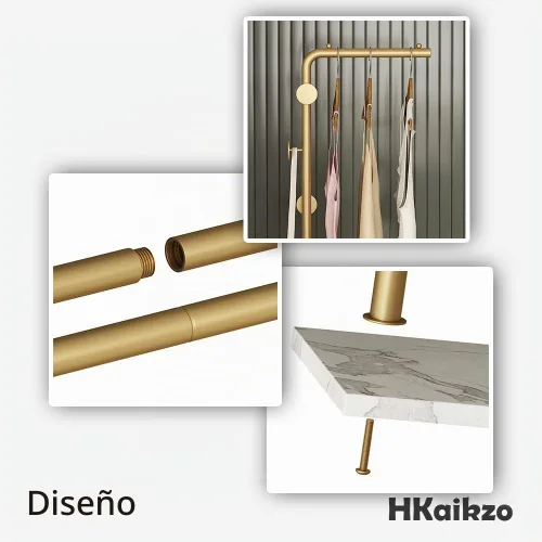 Vista 3 de HKaikzo - Soporte para abrigos dorado, perchero independiente con acabado de acero satinado y base natural de mármol estable, para abrigos