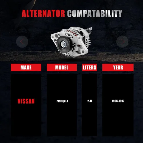 Vista 2 de Alternador compatible con Nissan para Pickup L4 2.4L 1995-1997, 60Amp/12Volt alternador de alto rendimiento reemplaza 1-2002-01HI AHI0016