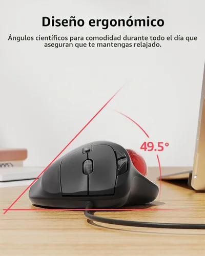 Vista 3 de Ratón Nulea M509 Trackball con cable, diseño ergonómico, fácil control con el pulgar, seguimiento preciso y suave, interfaz 2-en-1