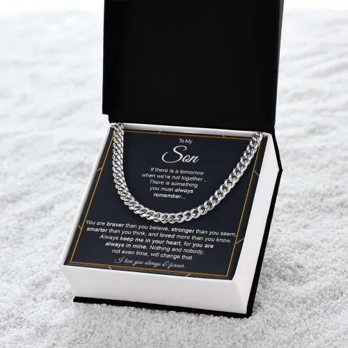 Vista 4 de Collar de cadena de eslabones cubanos con texto en inglés To My Son From Mom para niños, regalo personalizado para hijo de padre y madre, collares
