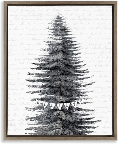 Vista 13 de Stupell Industries Árbol de Navidad cubierto de nieve Believe Holiday Word Design, diseño de letras y forradas Stupell Industries · By Lettered