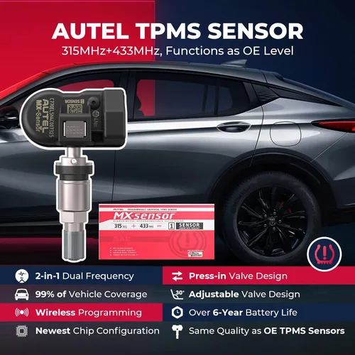 Vista 2 de Autel Sensores TPMS MX-Sensor 2 en 1 (315 MHz + 433 MHz), sensores TPMS programables universales a presión de neumáticos 100% trabajo clonable