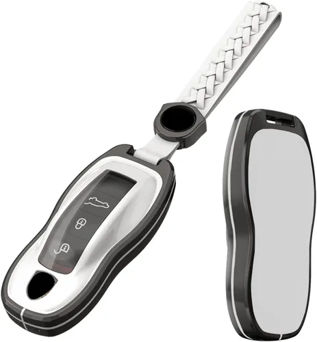 Vista 8 de Alloy Metal Key Fob Cover,Compatible with Porsche Macan Cayenne Panamera 911 Boxster Cayman 718 Negro