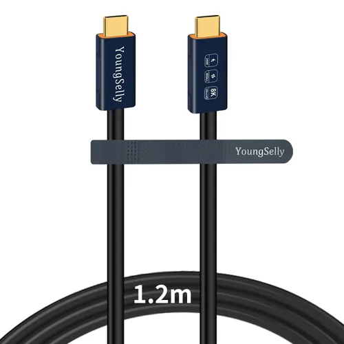 Vista 9 de Cable USB C codo hembra a macho de 1.64 pies, compatible con Thunderbolt 4/3, USB4/3, soporta carga rápida de 240 W (48 V/5 A máximo), transferencia