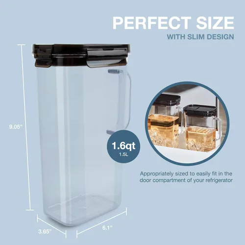 Vista 2 de LocknLock Aqua - Jarra de agua para puerta de refrigerador, jarra transparente, jarra de plástico sin BPA con tapa, jarra de 1.6 cuartos de galón