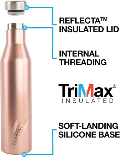 Vista 4 de EcoVessel Aspen TriMax - Botella de agua y vino de acero inoxidable aislada al vacío, 16 onzas, 25 onzas Polvo de oro