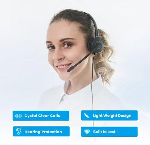 Vista 2 de VT Auriculares de Teléfono-Cabeza Micrófono Cancelación de Ruido QD - Auriculares de Centro de Llamadas de Desconexión Rápida con Cables RJ09