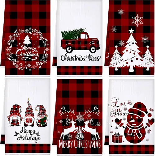 Vista 21 de Sratte 6 piezas de toallas de cocina navideñas, toallas de mano de muñecos de nieve de invierno, toallas absorbentes de árbol de Navidad y renos