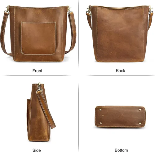 Vista 5 de S-ZONE Mochila de piel auténtica para mujer, con estilo retro, estilo vintage