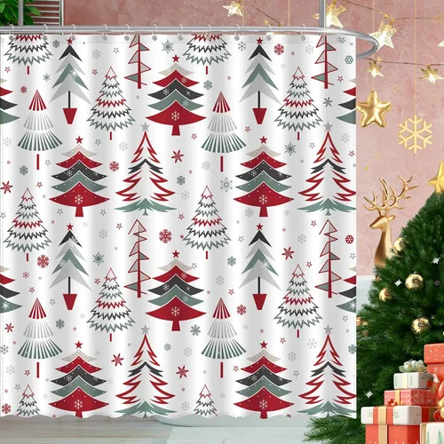 Vista 11 de JWXCBIM - Cortina de ducha de Navidad Feliz Navidad y Feliz Año Nuevo, decoración para el hogar de Papá Noel y muñeco de nieve, cortina de baño