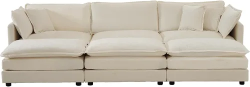 Vista 9 de Sofá modular, sofá seccional: 6 plazas reversible en forma de U con otomanas y almohadas para sala de estar, color beige