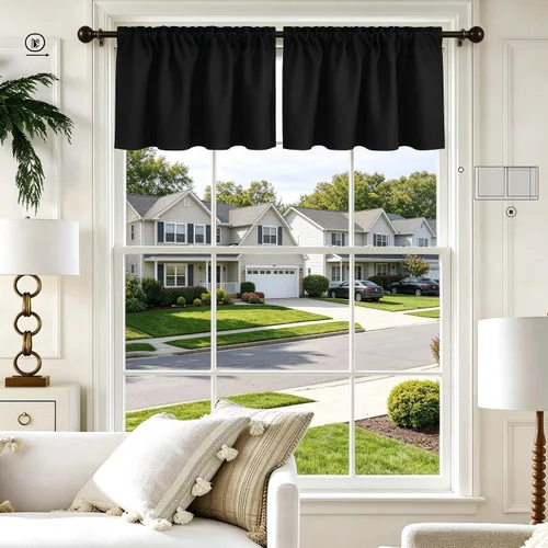 Vista 63 de Cenefa Beige Oscurecedora para Ventana, Cortina Corta con Bolsillo para Barra, Cenefa Primitiva para Sala de Estar, Baño, Guardería, Cocina, Ventana