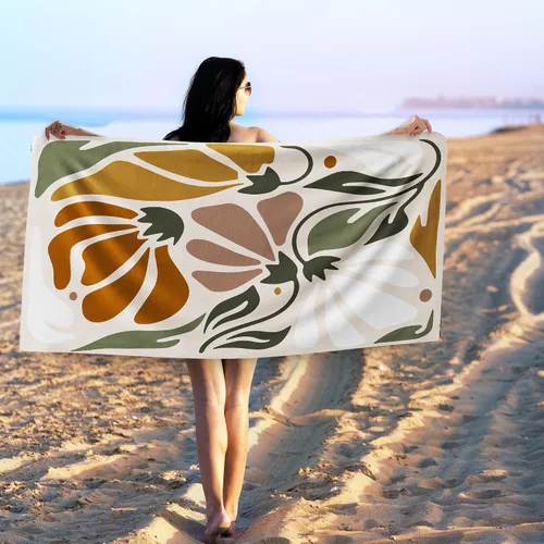 Vista 2 de Toalla de playa abstracta bohemia floral, toallas de playa vintage bohemias, regalos para mujeres, hombres y adultos, toallas de baño retro bohemias