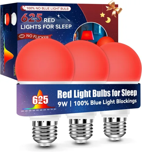 Vista 13 de Neporal Bombillas de Luz Roja de 625nm 3W para Dormir, Bombillas de Bloqueo 100% de Luz Azul para Promover la Melatonina, Bombilla LED A19