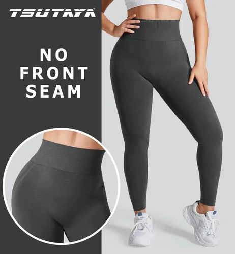 Vista 5 de TSUTAYA Leggings de entrenamiento sin costuras para mujer, control de abdomen, levantamiento de glúteos, cintura alta, pantalones de yoga