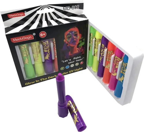 Vista 7 de Kit de pintura facial que brillan en la oscuridad, kit de pintura corporal bajo los rayos UV y la luz negra, maquillaje no tóxico para bailes