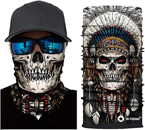 Vista 22 de Máscara de calavera, pañuelo para el cuello, gorro, bufanda mágica, diadema para protección de polvo, sol y viento My002