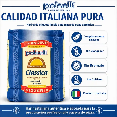Vista 4 de POLSELLI Classica, Harina Tipo "00" Doble Cero Extra Fina, 11 libras (5 kg), Harina Napolitana Italiana para Pizza, Pan, Pasta y más, Totalmente