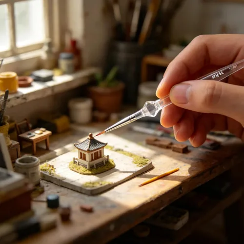 Vista 7 de Juego de 5 pinceles en miniatura para detalles finos y pintura artística, mini pincel para acrílico, óleo, acuarela, gouache, modelos