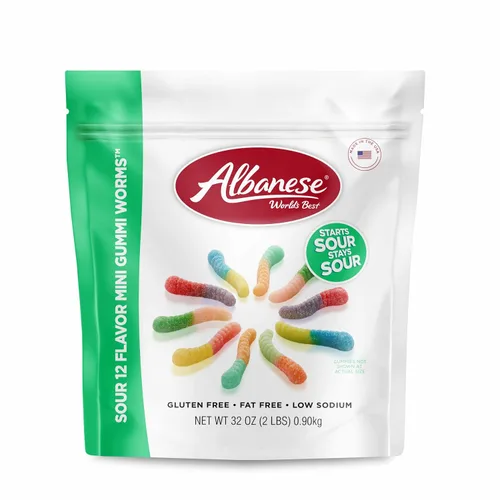 Vista 8 de Albanese World's Best Sour 12 Flavor Mini Gummi Worms Bolsa de caramelos de 0.85 onzas, paquete de 200 12 sabores ácidos únicos, sin gluten, sin
