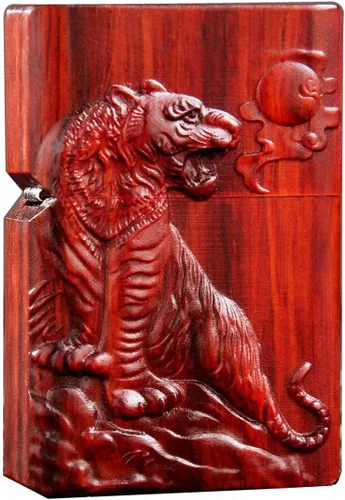 Vista 28 de Caja de carcasa de madera natural Huanghuali tallada en palisandro para módulo Zippo (oración budista)