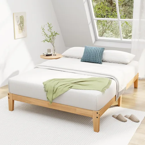 Vista 9 de Awesofurni Marco de Cama Individual, Plataforma de Cama de Madera Maciza de 12 Pulgadas con Listones de Madera, Marco de Cama de Madera con Acabado