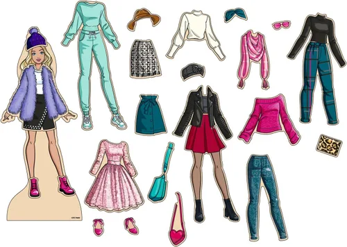 Vista 4 de Barbie - Juguete magnético de madera para disfrazarse, juego de simulación con muñeca Barbie de madera, trajes para mezclar y combinar y caja