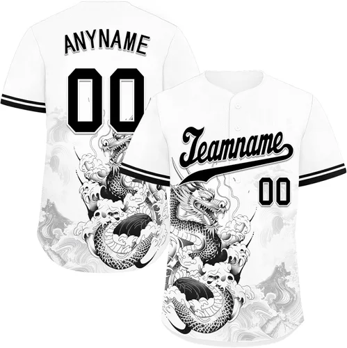 Vista 17 de Camiseta de béisbol de dragón personalizada para hombres y mujeres, camisa de Steetwear de estilo gótico, nombre del equipo y número personalizado