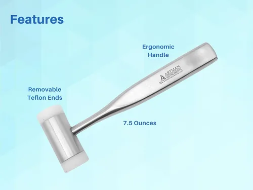Vista 5 de Mazo quirúrgico – Martillo quirúrgico de implante con extremos tapados de teflón, mango ergonómico de 6.5 pulgadas, lavable en autoclave