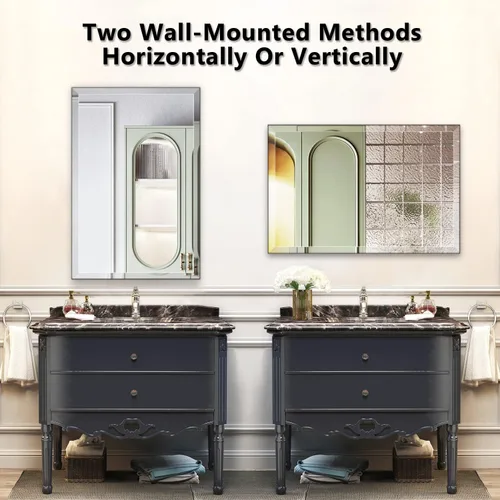 Vista 7 de Espejo de pared rectangular sin marco de 24 x 36 pulgadas con borde biselado de 1 pulgada para tocador de baño