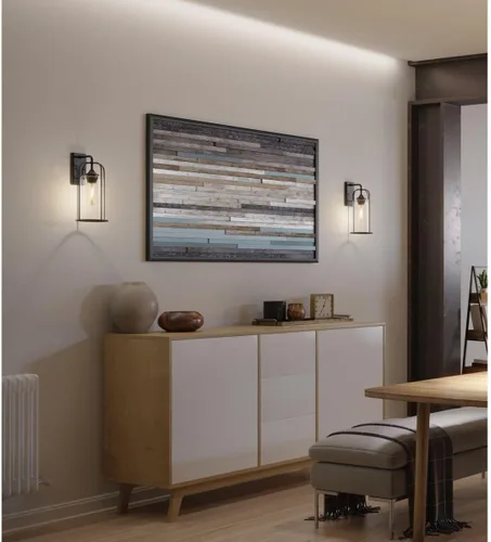 Vista 4 de Progress Lighting Watch Hill Collection - Farol de pared grande con textura de cristal transparente negro con textura de 1 luz para casa de campo