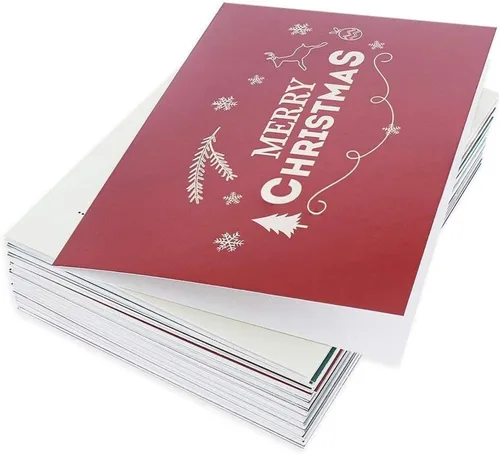 Vista 5 de Sustainable Greetings Paquete de 48 tarjetas de Navidad con sobres, de 4 x 6 pulgadas, 6 diseños retro modernos en rojo, verde, morado y marrón