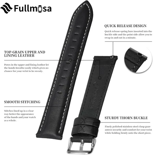 Vista 5 de Fullmosa Genuine Leather 14mm 16mm 18mm 19mm 20mm 22mm and 24mm Watch Bands, Quick Release Watch Band for Men and Women, Fits Samsung Galaxy Watch