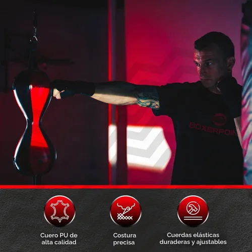 Vista 5 de Bolsa Boxerpoint para Boxeo - Bolsas de Boxeo Premium - Cuero PU Duradero y Cordones Ajustables Bolsa de Boxeo de Doble Extremo, Bolsas de Velocidad