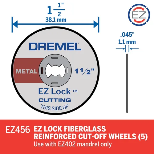 Vista 3 de Dremel EZ456, rueda de 1 1/2 pulgadas (38,1 mm) de diámetro, ruedas de corte EZ-Lock™ reforzadas con fibra de vidrio, disco de corte