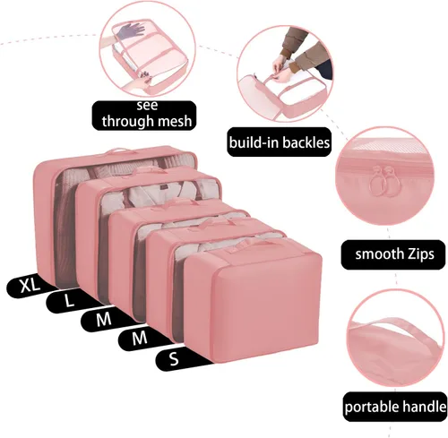Vista 4 de Cubos de embalaje de compresión para viajes, artículos esenciales ligeros de viaje para vacaciones, accesorios de viaje para maleta, organizador