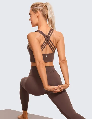 Vista 3 de CRZ YOGA - Brasieres deportivos de linea larga con tirantes delgados para mujer, sin aros, acolchados, cruzados, para yoga, cortados, sin mangas