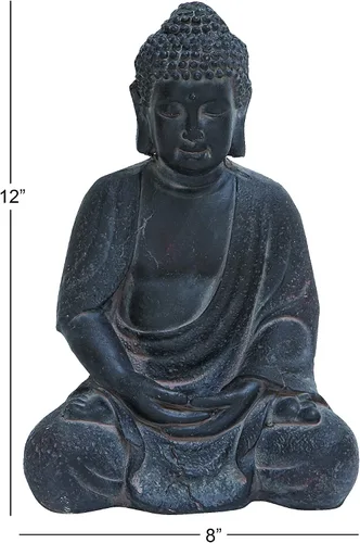 Vista 6 de CosmoLiving by Cosmopolitan - Escultura decorativa de Buda de cerámica meditando para decoración del hogar con tallas grabadas y detalles